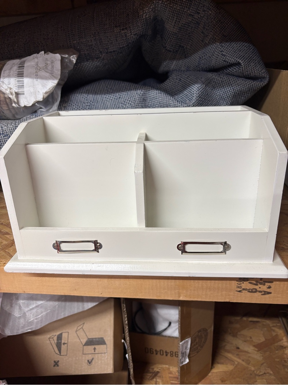 Pottery Barn White Wooden Desk Caddy with Two Compartments